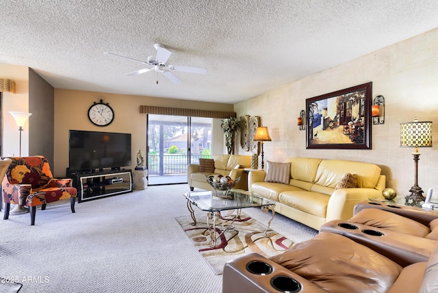 365 Leisure World, Mesa, AZ 85206 - living room with carpet, ceiling fan, and a textured ceiling