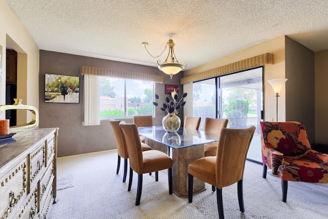 365 Leisure World, Mesa, AZ 85206 - dining space with light colored carpet, baseboards, and a textured ceiling