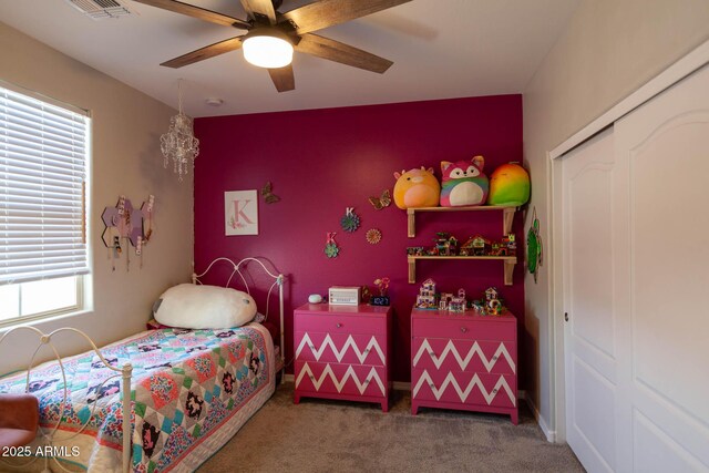 19937 W Heatherbrae Dr, Litchfield Park, AZ 85340 - bedroom featuring carpet, ceiling fan, and a closet