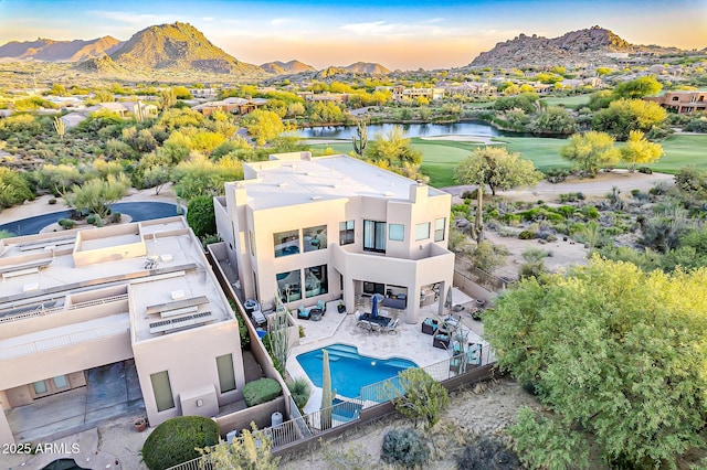 10772 E Running Deer Trl, Scottsdale, AZ 85262 - aerial view of residential area featuring a water and mountain view, a golf club, and a pool