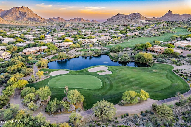 10772 E Running Deer Trl, Scottsdale, AZ 85262 - aerial view at dusk of a water and mountain view, a residential view, and golf course view