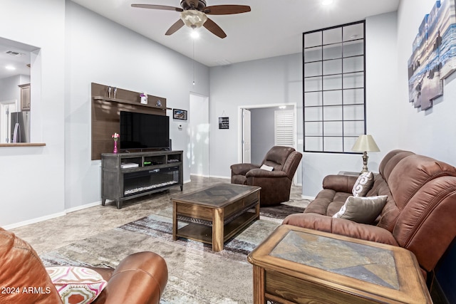 living room featuring ceiling fan