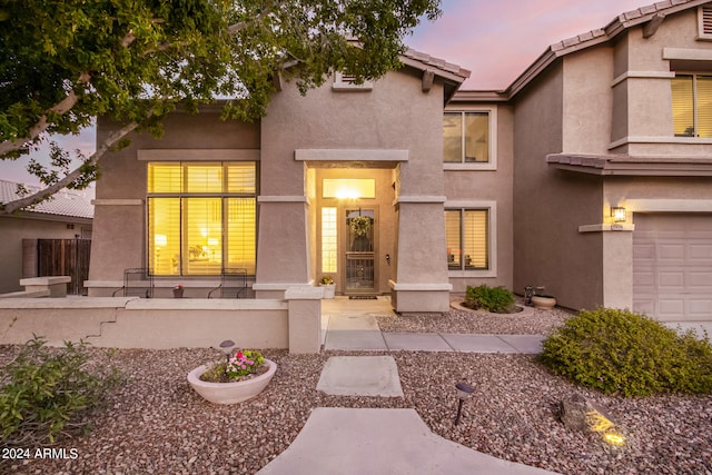 exterior space with a garage