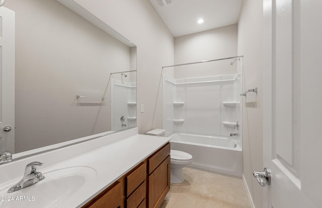 full bathroom with vanity, toilet, and shower / washtub combination