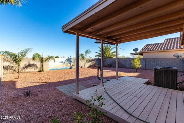 wooden terrace with central air condition unit