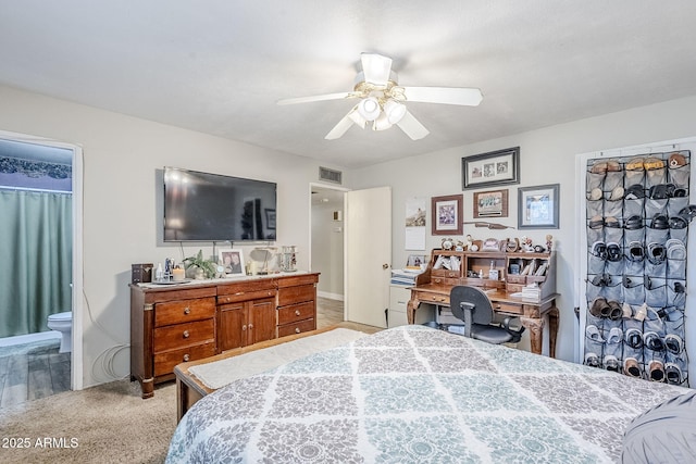 bedroom with visible vents and ceiling fan