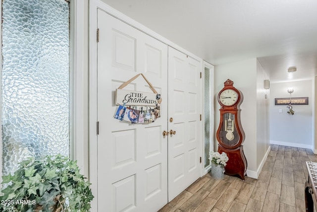 entrance foyer featuring wood finish floors and baseboards