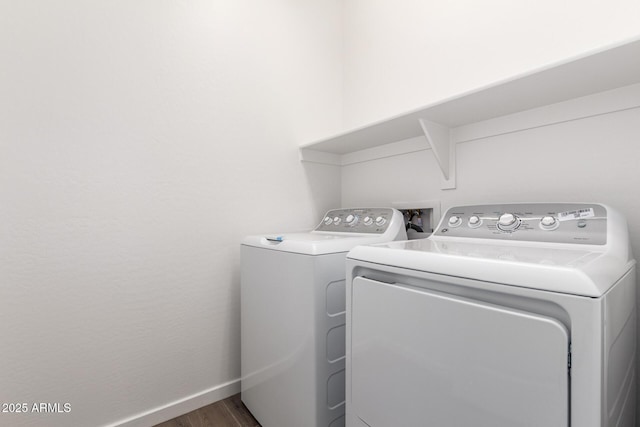 12362 W Marguerite Ave, Avondale, AZ 85323 - laundry area with washer and dryer and dark wood-style floors