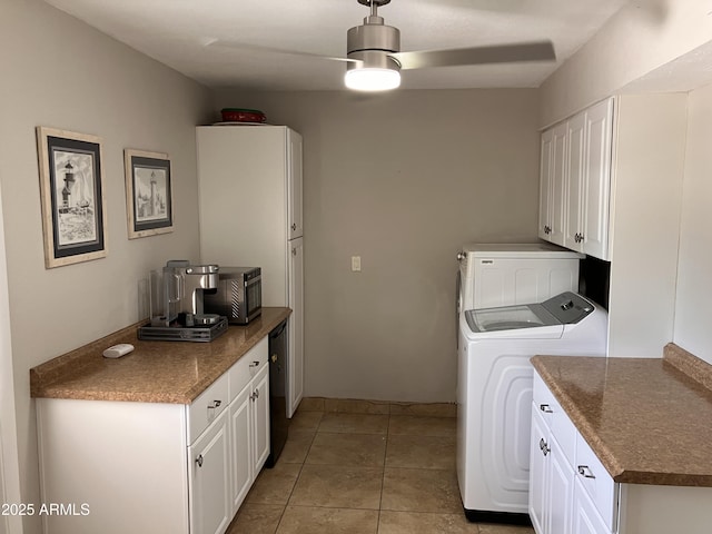 8355 E Via De Encanto, Scottsdale, AZ 85258 - laundry area with a ceiling fan, washer and dryer, and light tile patterned floors