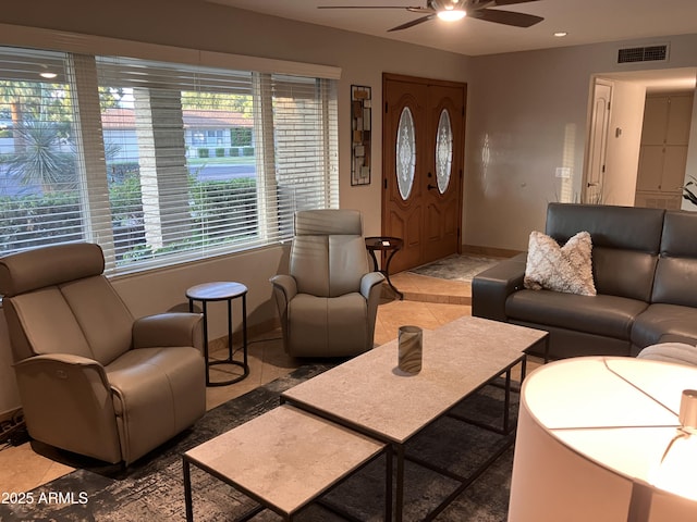 8355 E Via De Encanto, Scottsdale, AZ 85258 - living area with a ceiling fan, light tile patterned flooring, and recessed lighting