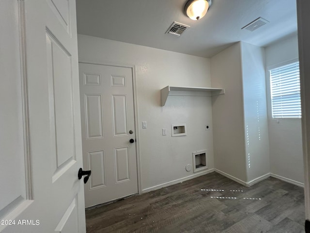 clothes washing area featuring washer hookup, dark wood-type flooring, and electric dryer hookup