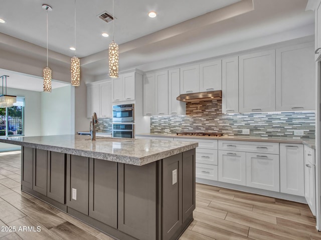 16881 W Merrell St, Goodyear, AZ 85395 - kitchen with stainless steel appliances, under cabinet range hood, light wood-style floors, white cabinetry, and recessed lighting