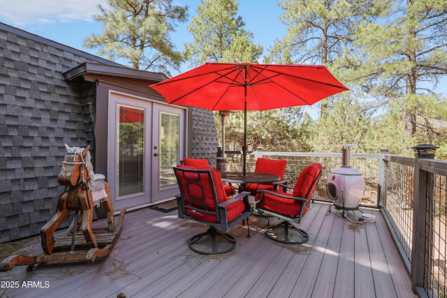 4872 N Trails End Dr, Pine, AZ 85544 - wooden terrace featuring outdoor dining area and french doors