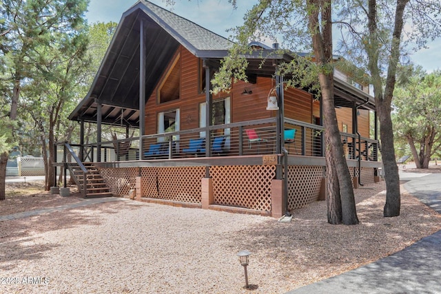 6124 W Hidden Pines Loop, Pine, AZ 85544 - view of side of property featuring stairs and a shingled roof