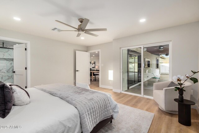 2905 W Campo Bello Dr, Phoenix, AZ 85053 - bedroom with recessed lighting, access to exterior, light wood-type flooring, and visible vents