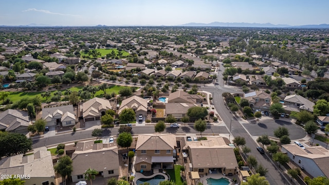 drone / aerial view featuring a mountain view