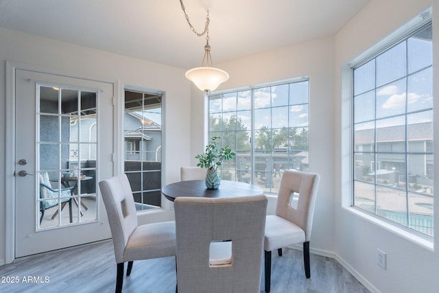 dining room with baseboards and wood finished floors