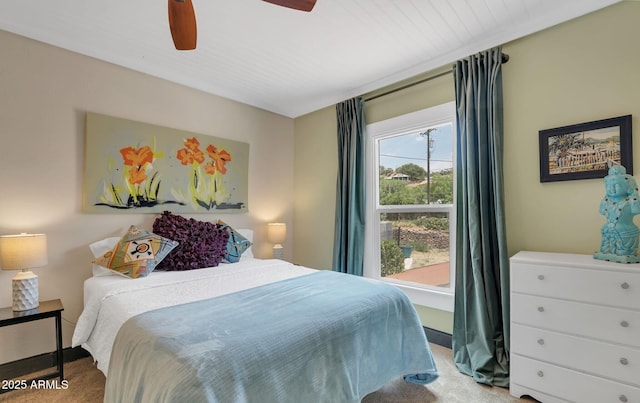 bedroom with carpet flooring and ceiling fan