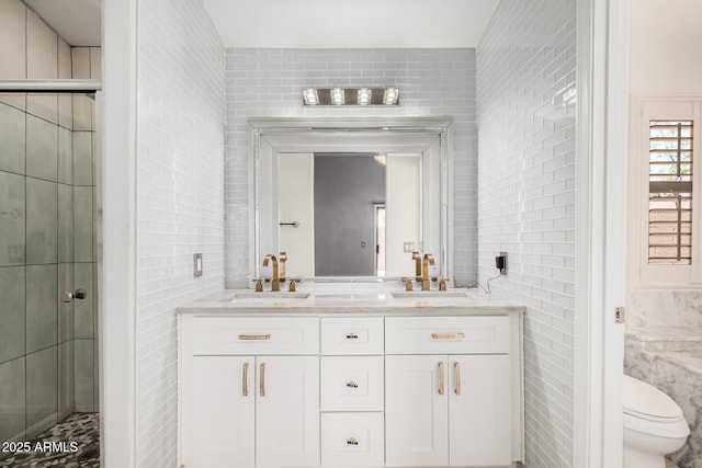 1712 E Saratoga St, Gilbert, AZ 85296 - full bath with toilet, a stall shower, a sink, and tile walls
