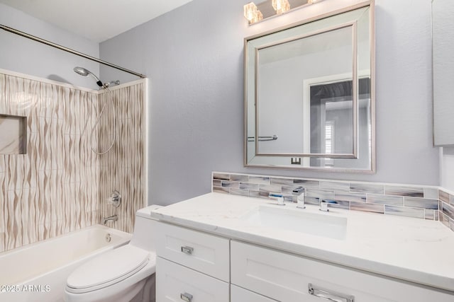 1712 E Saratoga St, Gilbert, AZ 85296 - full bathroom featuring vanity, backsplash,  shower combination, and toilet