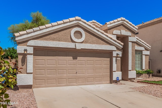 1712 E Saratoga St, Gilbert, AZ 85296 - view of front of house featuring a garage, a tile roof, driveway, and stucco siding