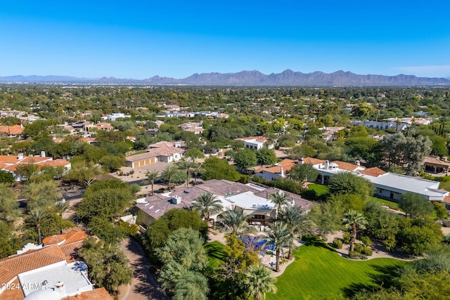 drone / aerial view featuring a mountain view