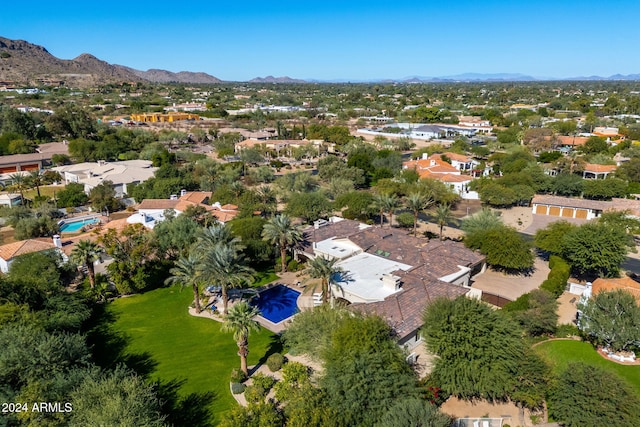 drone / aerial view featuring a mountain view