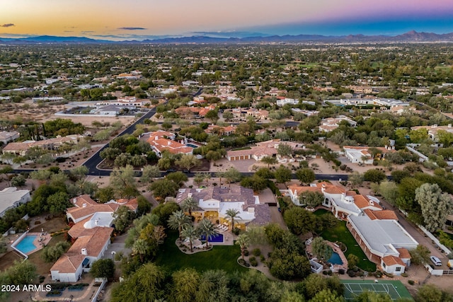 view of aerial view at dusk