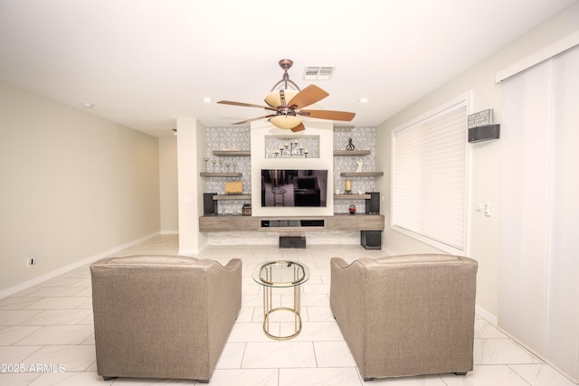 35317 N 31st Dr, Phoenix, AZ 85086 - living room featuring visible vents, a bar, baseboards, recessed lighting, and a ceiling fan