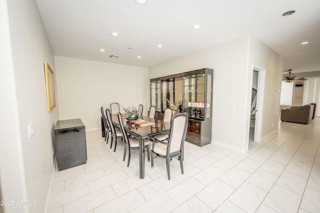 35317 N 31st Dr, Phoenix, AZ 85086 - dining space with recessed lighting, baseboards, light tile patterned flooring, visible vents, and a ceiling fan