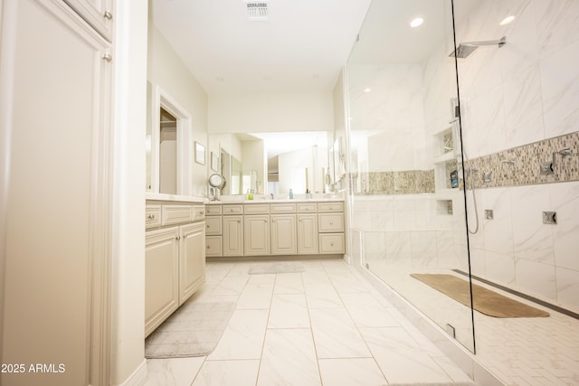 35317 N 31st Dr, Phoenix, AZ 85086 - full bath with vanity, a marble finish shower, recessed lighting, marble finish floor, and visible vents