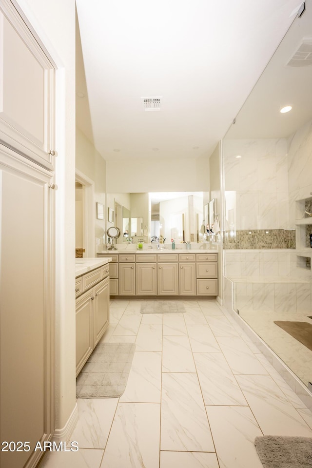 35317 N 31st Dr, Phoenix, AZ 85086 - full bath with marble finish floor, visible vents, a walk in shower, and two vanities