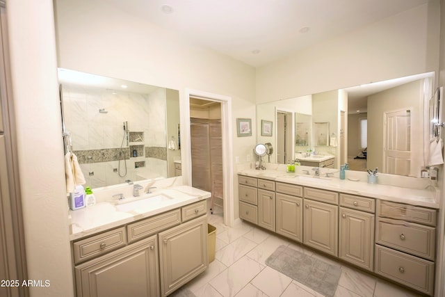 35317 N 31st Dr, Phoenix, AZ 85086 - bathroom featuring a shower stall, marble finish floor, and a sink