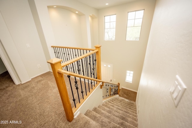 35317 N 31st Dr, Phoenix, AZ 85086 - stairs with arched walkways, carpet, baseboards, and recessed lighting