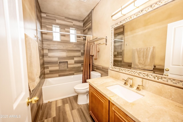 35317 N 31st Dr, Phoenix, AZ 85086 - full bathroom featuring shower / bathtub combination with curtain, toilet, vanity, and wood finished floors