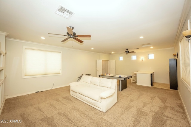 35317 N 31st Dr, Phoenix, AZ 85086 - living area featuring light carpet, ceiling fan, and visible vents