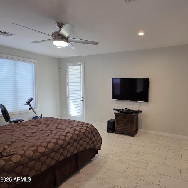 35317 N 31st Dr, Phoenix, AZ 85086 - bedroom with multiple windows, visible vents, recessed lighting, and a ceiling fan
