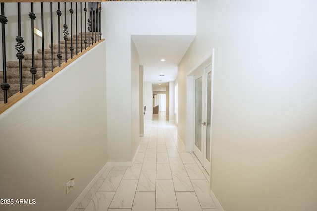 35317 N 31st Dr, Phoenix, AZ 85086 - hallway with marble finish floor, baseboards, stairs, and recessed lighting