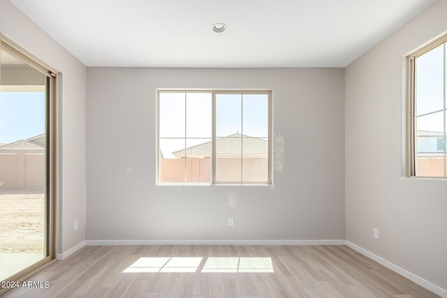 spare room featuring light hardwood / wood-style floors and plenty of natural light