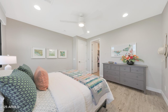 18746 W Rancho Dr, Litchfield Park, AZ 85340 - bedroom featuring light wood-style floors, a ceiling fan, recessed lighting, and baseboards