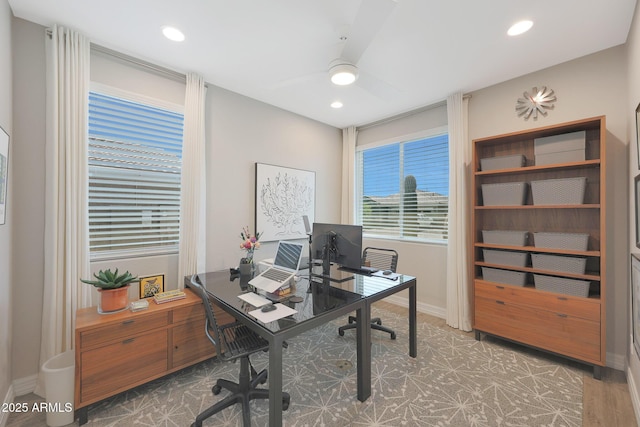 18746 W Rancho Dr, Litchfield Park, AZ 85340 - home office featuring a ceiling fan, recessed lighting, and baseboards