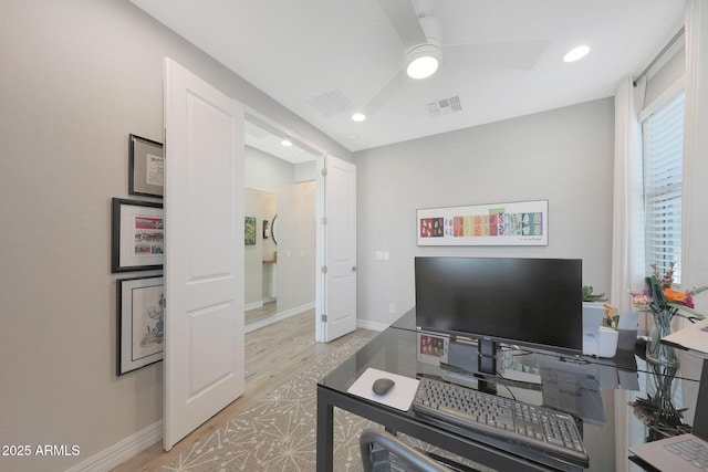 18746 W Rancho Dr, Litchfield Park, AZ 85340 - office featuring a ceiling fan, visible vents, wood finished floors, and baseboards