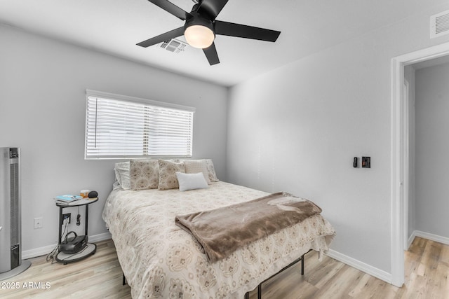 bedroom featuring ceiling fan and light hardwood / wood-style floors