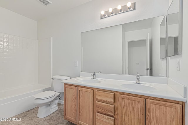 23637 N Desert Dr, Florence, AZ 85132 - bathroom with double vanity, toilet, tile patterned floors, and  shower combination