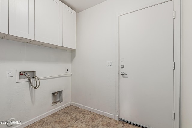 23637 N Desert Dr, Florence, AZ 85132 - washroom with electric dryer hookup, cabinet space, hookup for a washing machine, baseboards, and light tile patterned floors