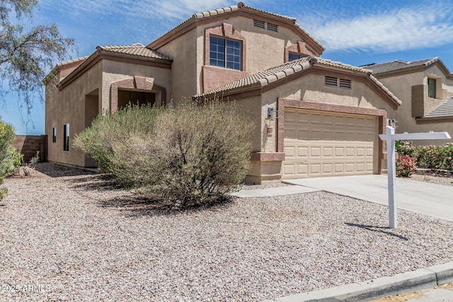 23637 N Desert Dr, Florence, AZ 85132 - view of front of house with a garage, concrete driveway, stucco siding, and a tile roof