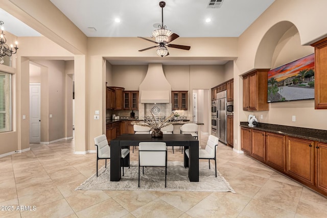 28247 N 128th Dr, Peoria, AZ 85383 - dining area with recessed lighting, visible vents, baseboards, and ceiling fan with notable chandelier