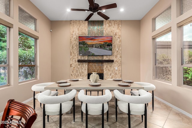 28247 N 128th Dr, Peoria, AZ 85383 - dining space with recessed lighting, baseboards, ceiling fan, and light tile patterned flooring