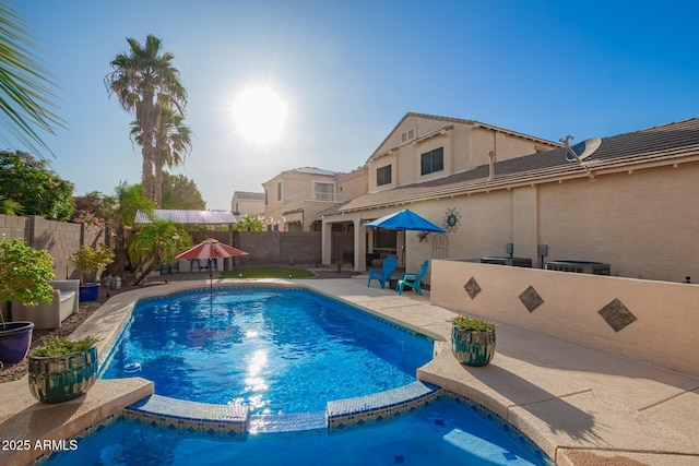 5628 N Rattler Way, Litchfield Park, AZ 85340 - view of pool featuring a patio area, a fenced backyard, central AC, and a pool with connected hot tub