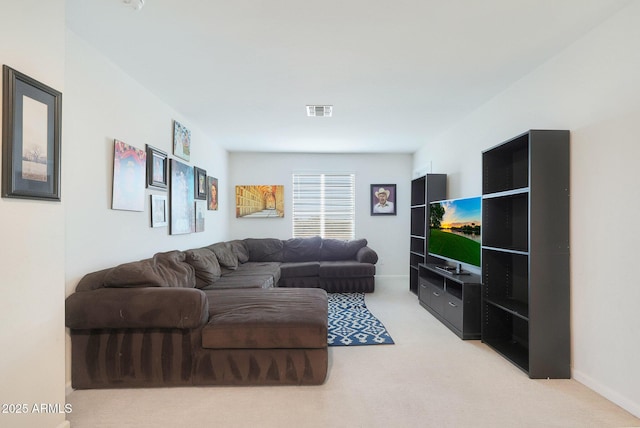 living room with light colored carpet